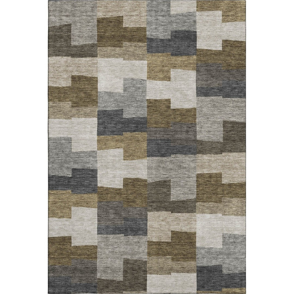 HomeRoots 10' Geometric Washable Area Rug in Brown, Beige & Ivory – Durable, Stain-Resistant, UV Protected! 654922