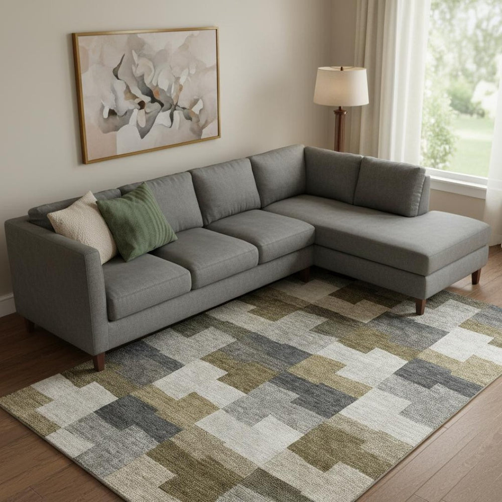 HomeRoots 10' Geometric Washable Area Rug in Brown, Beige & Ivory – Durable, Stain-Resistant, UV Protected! 654922