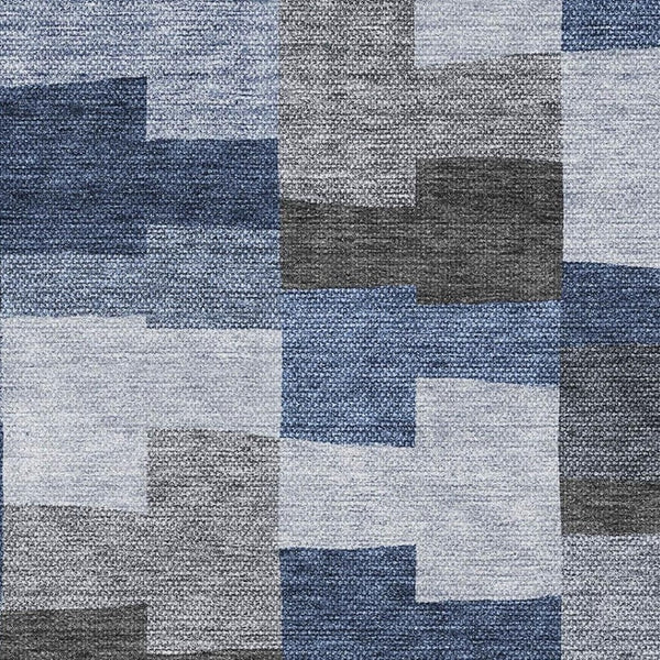 HomeRoots 5' X 8' Modern Blue Gray and Ivory Geometric Washable Area Rug with UV Protection for High-Traffic Spaces 654924