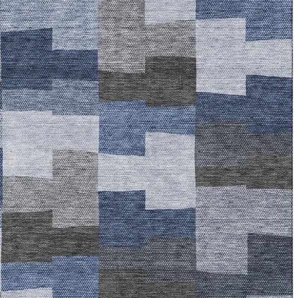 HomeRoots 5' X 8' Modern Blue Gray and Ivory Geometric Washable Area Rug with UV Protection for High-Traffic Spaces 654924