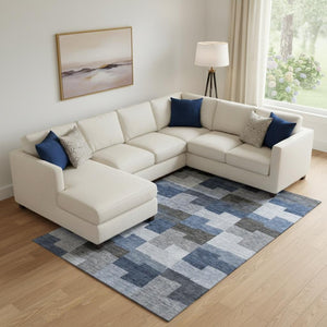 HomeRoots 8' X 10' Blue Gray Ivory Geometric Area Rug - Washable, Stain Resistant, UV Protection for Homes 654926