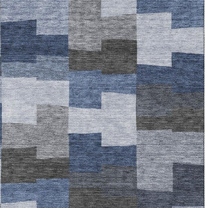 HomeRoots 8' X 10' Blue Gray Ivory Geometric Area Rug - Washable, Stain Resistant, UV Protection for Homes 654926