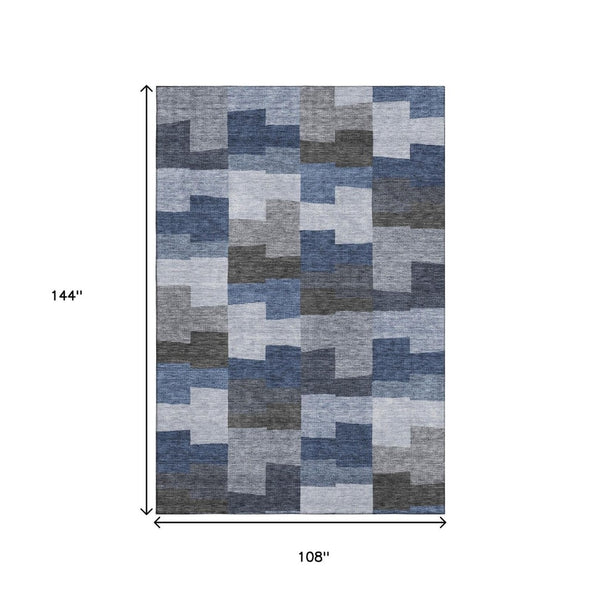 HomeRoots 9' X 12' Stylish Blue-Gray & Ivory Geometric Area Rug - Durable, Washable, UV-Protected Design! 654927
