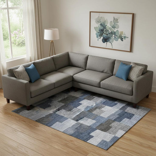 HomeRoots 9' X 12' Stylish Blue-Gray & Ivory Geometric Area Rug - Durable, Washable, UV-Protected Design! 654927
