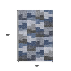 HomeRoots 10' Modern Blue Gray & Ivory Geometric Washable Area Rug – Durable, Stain-Resistant, UV Protected! 654928