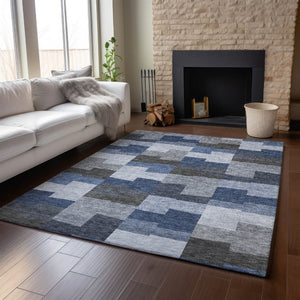 HomeRoots 10' Modern Blue Gray & Ivory Geometric Washable Area Rug – Durable, Stain-Resistant, UV Protected! 654928