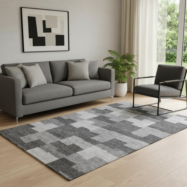 HomeRoots 5' X 8' Geometric Gray and Silver Washable Area Rug with UV Protection for Busy Homes & Kids 654930