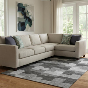 HomeRoots 8' X 10' Gray and Silver Geometric Washable Area Rug - UV Protection, Stain Resistant, Modern Style 654932