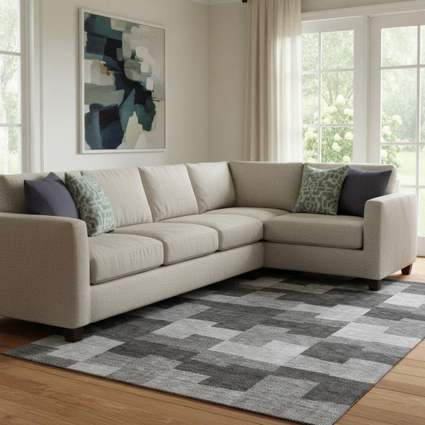 HomeRoots 8' X 10' Gray and Silver Geometric Washable Area Rug - UV Protection, Stain Resistant, Modern Style 654932