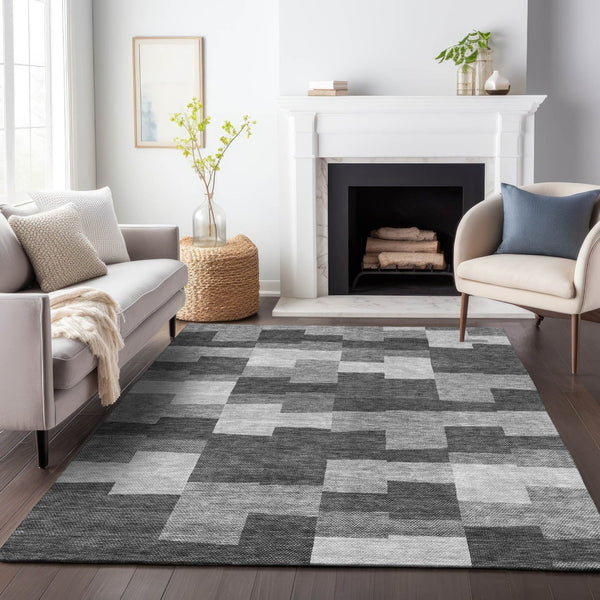 HomeRoots 10' X 14' Gray and Silver Geometric Area Rug – Washable, UV Protected, Modern Design for Living Spaces 654934