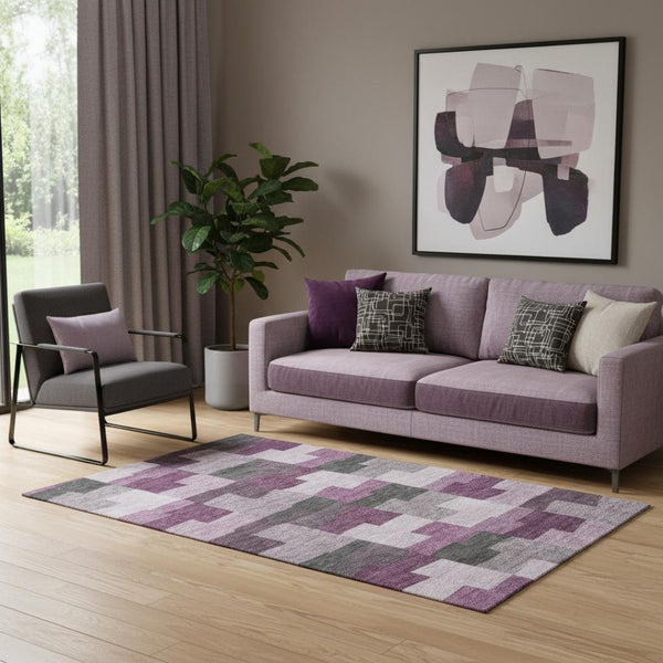 HomeRoots 5' X 8' Modern Merlot Gray & Ivory Geometric Area Rug - Washable, Stain Resistant, UV Protected! 654936