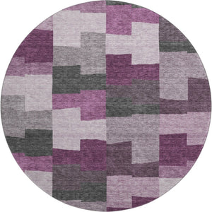 HomeRoots 8' Merlot Gray Geometric Washable Round Rug with UV Protection - Stylish & Durable for Every Space! 654937