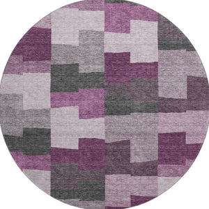 HomeRoots 8' Merlot Gray Geometric Washable Round Rug with UV Protection - Stylish & Durable for Every Space! 654937