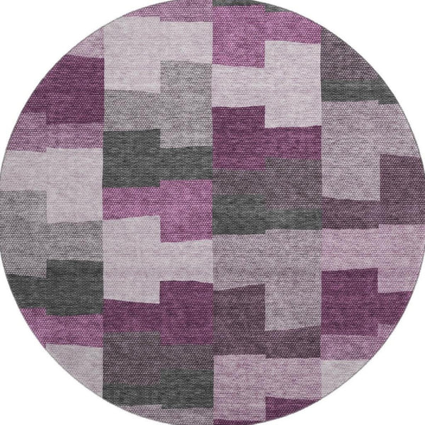 HomeRoots 8' Merlot Gray Geometric Washable Round Rug with UV Protection - Stylish & Durable for Every Space! 654937