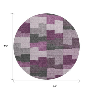 HomeRoots 8' Merlot Gray Geometric Washable Round Rug with UV Protection - Stylish & Durable for Every Space! 654937