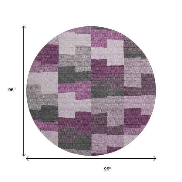 HomeRoots 8' Merlot Gray Geometric Washable Round Rug with UV Protection - Stylish & Durable for Every Space! 654937