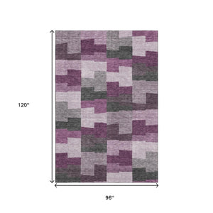 HomeRoots 8' X 10' Merlot Gray & Ivory Geometric Area Rug - Washable, UV-Protected, Family-Friendly Design! 654938