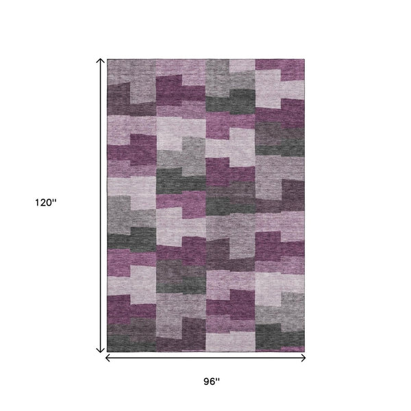 HomeRoots 8' X 10' Merlot Gray & Ivory Geometric Area Rug - Washable, UV-Protected, Family-Friendly Design! 654938