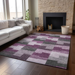 HomeRoots 8' X 10' Merlot Gray & Ivory Geometric Area Rug - Washable, UV-Protected, Family-Friendly Design! 654938