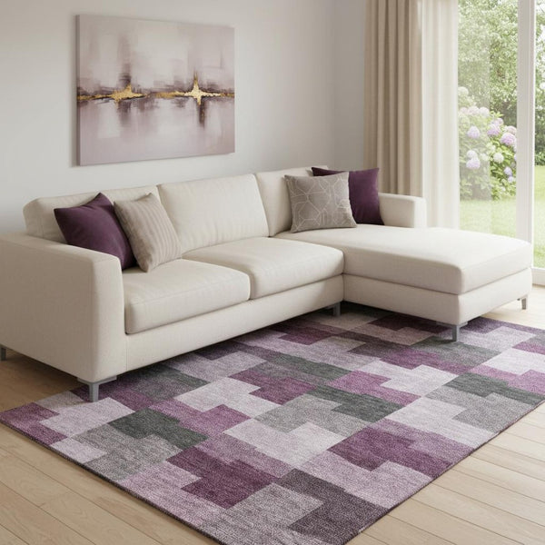 HomeRoots 8' X 10' Merlot Gray & Ivory Geometric Area Rug - Washable, UV-Protected, Family-Friendly Design! 654938