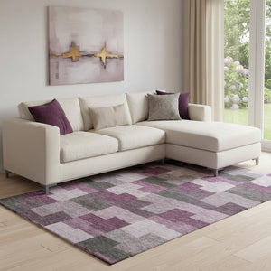 HomeRoots 9' X 12' Merlot Gray Ivory Geometric Washable Area Rug – Stain Resistant, UV Protected, Durable Design 654939
