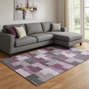HomeRoots 10' X 14' Merlot Gray Geometric Area Rug - Stylish, Washable, UV Protected for Active Homes & Pets 654940
