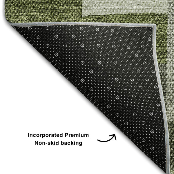HomeRoots 5' X 8' Olive Green Gray Ivory Geometric Area Rug - Washable, UV-Protected, Stylish & Durable! 654942