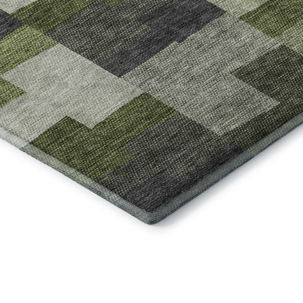 HomeRoots 5' X 8' Olive Green Gray Ivory Geometric Area Rug - Washable, UV-Protected, Stylish & Durable! 654942
