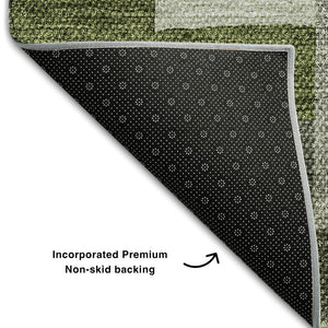 HomeRoots 8' Stylish Olive Green, Gray & Ivory Geometric Washable Round Rug with UV Protection & Durability 654943