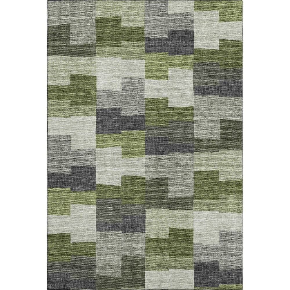 HomeRoots 8' X 10' Modern Olive Green Gray Ivory Geometric Washable Area Rug with UV Protection & Stain Resistance 654944