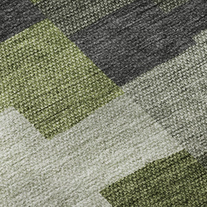 HomeRoots 8' X 10' Modern Olive Green Gray Ivory Geometric Washable Area Rug with UV Protection & Stain Resistance 654944