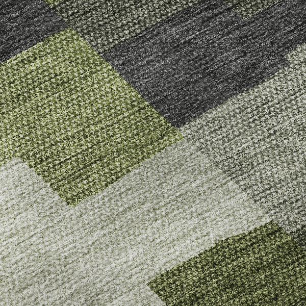 HomeRoots 8' X 10' Modern Olive Green Gray Ivory Geometric Washable Area Rug with UV Protection & Stain Resistance 654944