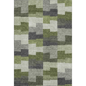 HomeRoots 10' X 14' Olive Green Gray Ivory Geometric Area Rug - Stain Resistant, UV Protected, Easy Care 654946