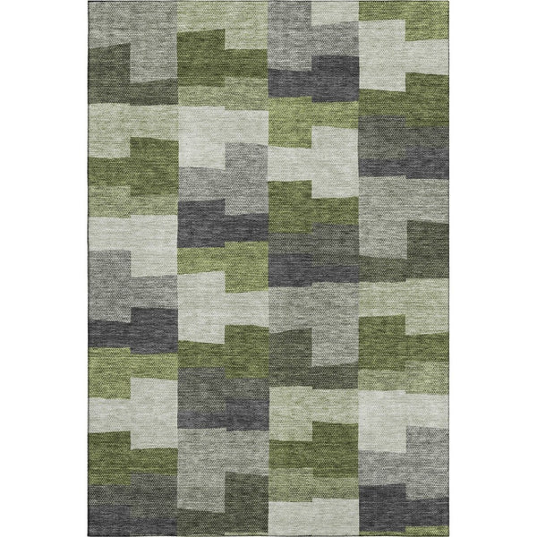 HomeRoots 10' X 14' Olive Green Gray Ivory Geometric Area Rug - Stain Resistant, UV Protected, Easy Care 654946