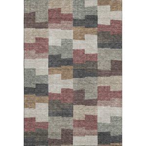 HomeRoots 5' X 8' Rust Gray Ivory Geometric Area Rug - Stylish, Washable, UV-Protected for Modern Homes 654948