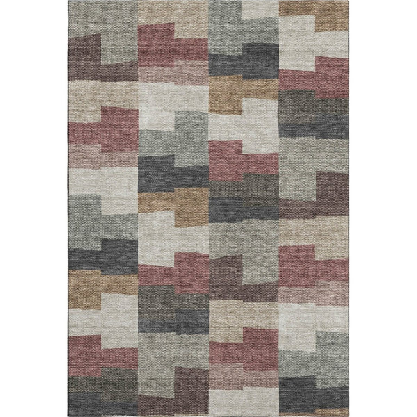 HomeRoots 5' X 8' Rust Gray Ivory Geometric Area Rug - Stylish, Washable, UV-Protected for Modern Homes 654948