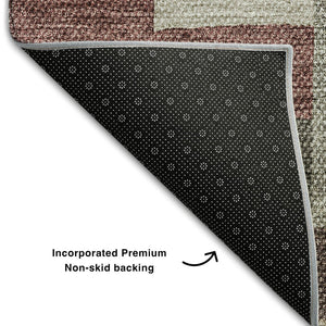 HomeRoots 5' X 8' Rust Gray Ivory Geometric Area Rug - Stylish, Washable, UV-Protected for Modern Homes 654948
