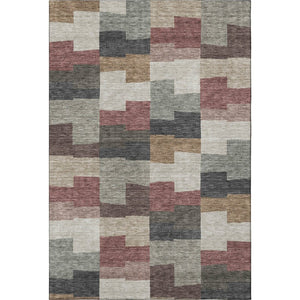HomeRoots 5' X 8' Rust Gray Ivory Geometric Area Rug - Stylish, Washable, UV-Protected for Modern Homes 654948