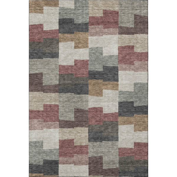 HomeRoots 5' X 8' Rust Gray Ivory Geometric Area Rug - Stylish, Washable, UV-Protected for Modern Homes 654948