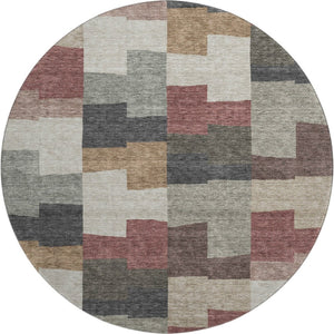 HomeRoots 8' Modern Rust Gray and Ivory Geometric Round Rug – Washable, UV-Protected, and Stain-Resistant Design 654949