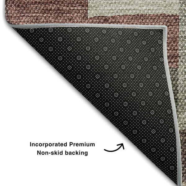 HomeRoots 8' Modern Rust Gray and Ivory Geometric Round Rug – Washable, UV-Protected, and Stain-Resistant Design 654949