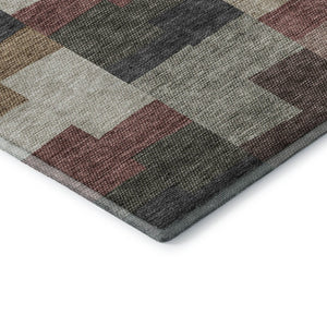 HomeRoots 8' Modern Rust Gray and Ivory Geometric Round Rug – Washable, UV-Protected, and Stain-Resistant Design 654949