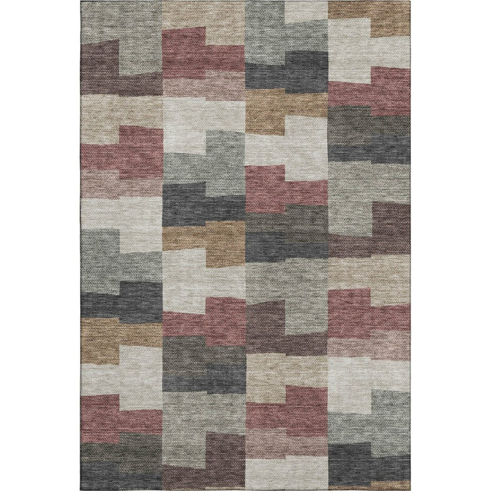 HomeRoots 8' X 10' Stylish Rust Gray & Ivory Geometric Area Rug - Washable, UV Protected for Busy Homes 654950