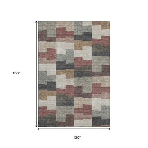 HomeRoots 10' Geometric Rust Gray and Ivory Area Rug - Durable, Washable, UV-Protected for Active Homes 654952