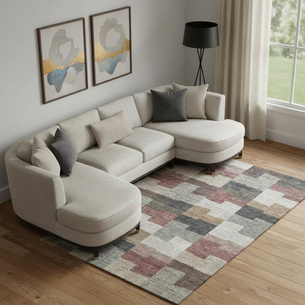 HomeRoots 10' Geometric Rust Gray and Ivory Area Rug - Durable, Washable, UV-Protected for Active Homes 654952