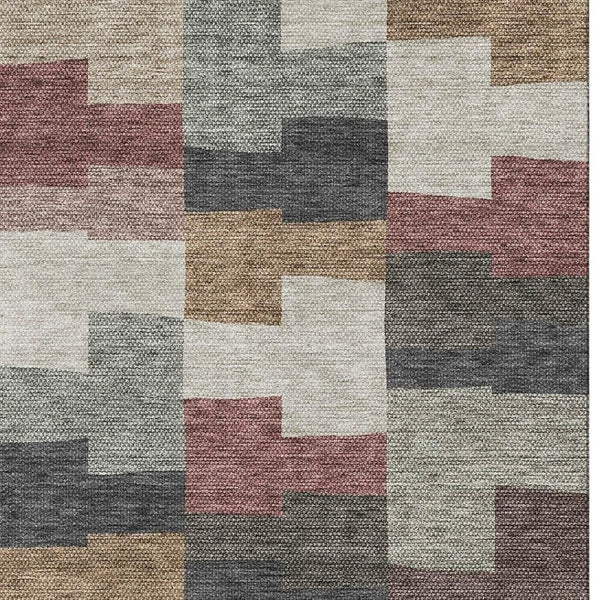 HomeRoots 10' Geometric Rust Gray and Ivory Area Rug - Durable, Washable, UV-Protected for Active Homes 654952