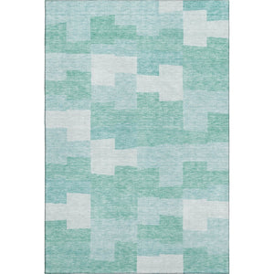 HomeRoots 8' X 10' Teal & Ivory Geometric Area Rug - Durable, Washable, UV-Protected for Modern Spaces! 654956