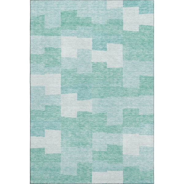 HomeRoots 8' X 10' Teal & Ivory Geometric Area Rug - Durable, Washable, UV-Protected for Modern Spaces! 654956