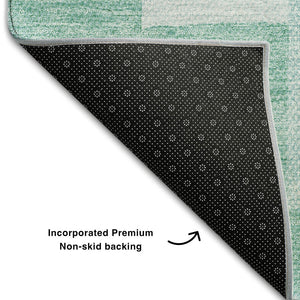 HomeRoots 8' X 10' Teal & Ivory Geometric Area Rug - Durable, Washable, UV-Protected for Modern Spaces! 654956