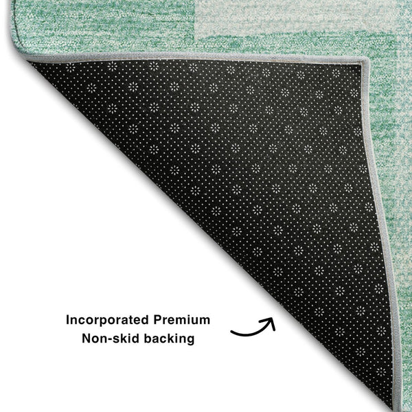HomeRoots 8' X 10' Teal & Ivory Geometric Area Rug - Durable, Washable, UV-Protected for Modern Spaces! 654956